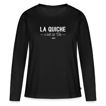 La Quiche, c'est la Vie ! - T-shirt manches longues Premium bio Femme - noir - Devant - Julia (174cm)