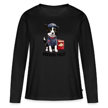 Border Colis Cadeau drôle Chien Border Collie - T-shirt manches longues Premium bio Femme - noir - Devant - Julia (174cm)