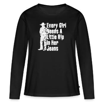 Chaque fille a besoin d’une petite déchirure dans son jean - T-shirt manches longues Premium bio Femme - noir - Devant - Julia (174cm)