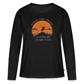 Chaque fille a besoin d’une petite déchirure dans son jean - T-shirt manches longues Premium bio Femme - noir - Devant - Julia (174cm)