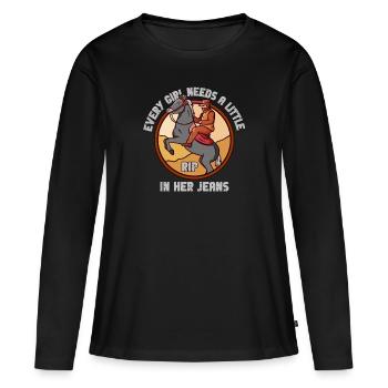 Chaque fille a besoin d’une petite déchirure dans son jean - T-shirt manches longues Premium bio Femme - noir - Devant - Julia (174cm)
