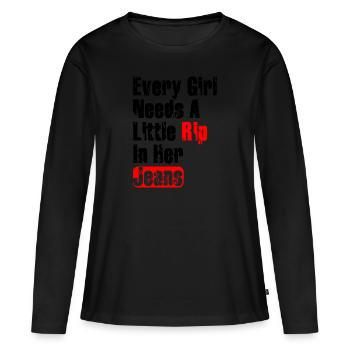 Chaque fille a besoin d’une petite déchirure dans son jean - T-shirt manches longues Premium bio Femme - noir - Devant - Julia (174cm)