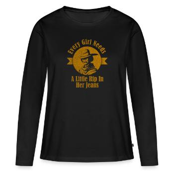 Chaque fille a besoin d’une petite déchirure dans son jean - T-shirt manches longues Premium bio Femme - noir - Devant - Julia (174cm)