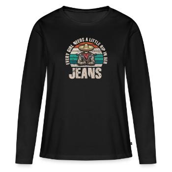 Chaque fille a besoin d’une petite déchirure dans son jean - T-shirt manches longues Premium bio Femme - noir - Devant - Julia (174cm)