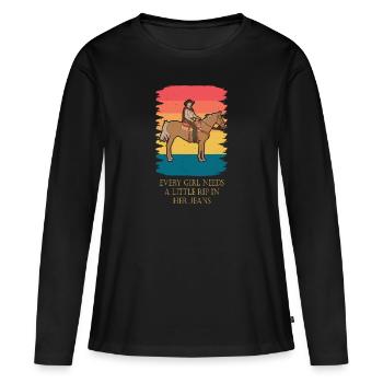 Chaque fille a besoin d’une petite déchirure dans son jean - T-shirt manches longues Premium bio Femme - noir - Devant - Julia (174cm)