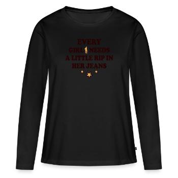Chaque fille a besoin d’une petite déchirure dans son jean - T-shirt manches longues Premium bio Femme - noir - Devant - Julia (174cm)