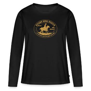 Chaque fille a besoin d’une petite déchirure dans son jean - T-shirt manches longues Premium bio Femme - noir - Devant - Julia (174cm)