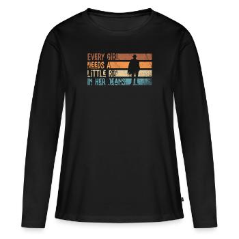 Chaque fille a besoin d’une petite déchirure dans son jean - T-shirt manches longues Premium bio Femme - noir - Devant - Julia (174cm)