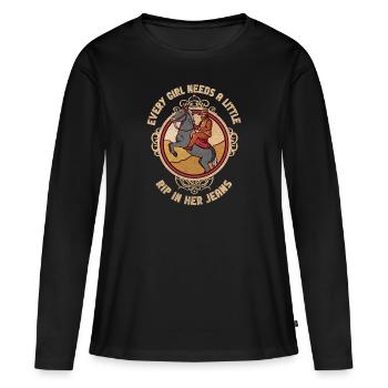 Chaque fille a besoin d’une petite déchirure dans son jean - T-shirt manches longues Premium bio Femme - noir - Devant - Julia (174cm)