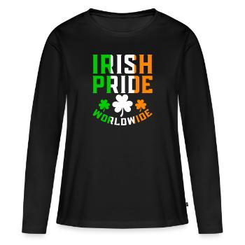 St. Patrick´s Day Irish Pride Stolz Klee - Frauen Premium Bio Langarmshirt - Schwarz - Vorne - Julia (174cm)