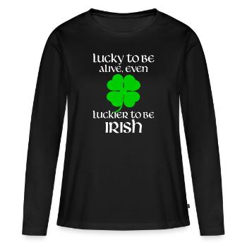 St. Patrick´s Day Irisch Pub Glück - Frauen Premium Bio Langarmshirt - Schwarz - Vorne - Julia (174cm)