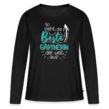 So sieht die beste Gärtnerin der Welt aus - Frauen Premium Bio Langarmshirt - Schwarz - Vorne - Julia (174cm)