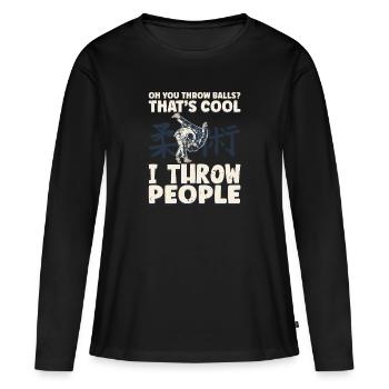 Oh tu lances des balles c’est cool | JiuJitsu brésilien - T-shirt manches longues Premium bio Femme - noir - Devant - Julia (174cm)