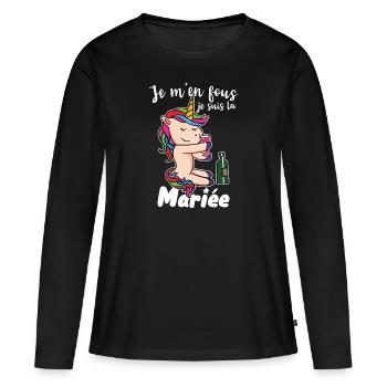 La Future Mariée Humour EVJF Licorne Apéro Fête - T-shirt manches longues Premium bio Femme - noir - Devant - Julia (174cm)
