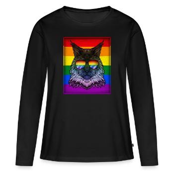 Gay Main Coon Kitten LGBTQ Pride Month - T-shirt manches longues Premium bio Femme - noir - Devant - Julia (174cm)