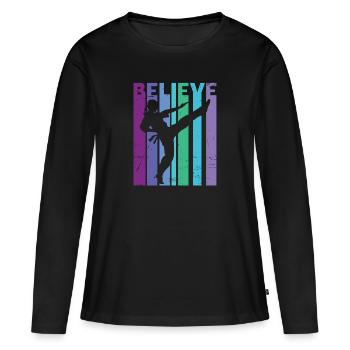 Croire | Karaté - T-shirt manches longues Premium bio Femme - noir - Devant - Julia (174cm)