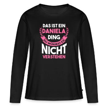 Daniela - Frauen Premium Bio Langarmshirt - Schwarz - Vorne - Julia (174cm)