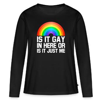 Ist es hier schwul - Frauen Premium Bio Langarmshirt - Schwarz - Vorne - Julia (174cm)