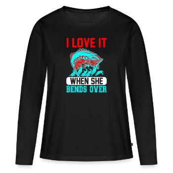 Fischerhumor: Geschenk - Frauen Premium Bio Langarmshirt - Schwarz - Vorne - Julia (174cm)