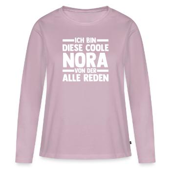 Name Nora - Frauen Premium Bio Langarmshirt - Altrosa - Vorne - Julia (174cm)