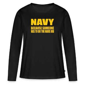 Drôle US Navy Militaire Soldat américain Navy - T-shirt manches longues Premium bio Femme - noir - Devant - Julia (174cm)