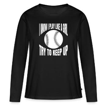 Baseball Joueur de baseball Baseballer Équipe de baseball - T-shirt manches longues Premium bio Femme - noir - Devant - Julia (174cm)