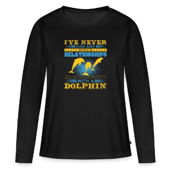 JE N’AI JAMAIS EU DE RELATIONS AVEC UN DAUPHIN - T-shirt manches longues Premium bio Femme - noir - Devant - Julia (174cm)