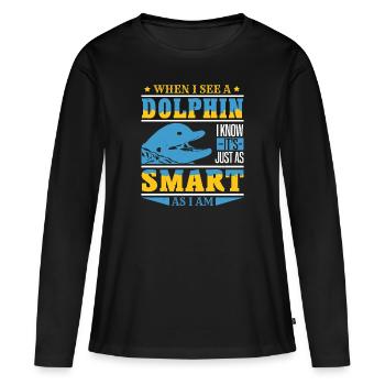 QUAND JE VOIS UN DAUPHINS INTELLIGENT COMME JE SUIS - T-shirt manches longues Premium bio Femme - noir - Devant - Julia (174cm)
