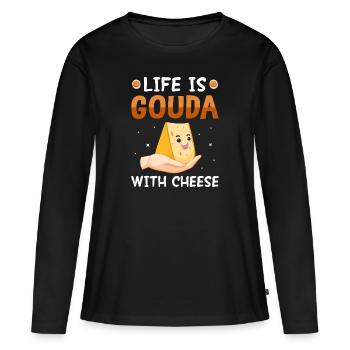La vie est l’obsession de la dépendance au fromage Gouda - T-shirt manches longues Premium bio Femme - noir - Devant - Julia (174cm)