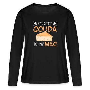 Gouda fromage obsession dépendance au fromage Goudaliebe - T-shirt manches longues Premium bio Femme - noir - Devant - Julia (174cm)