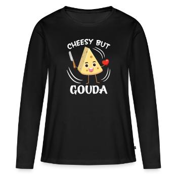 Gouda Cheesy Cheese Obsession Cheese Addiction Käelaib - T-shirt manches longues Premium bio Femme - noir - Devant - Julia (174cm)