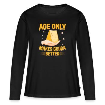 Gouda fromage obsession fromage addiction vieux Gouda - T-shirt manches longues Premium bio Femme - noir - Devant - Julia (174cm)