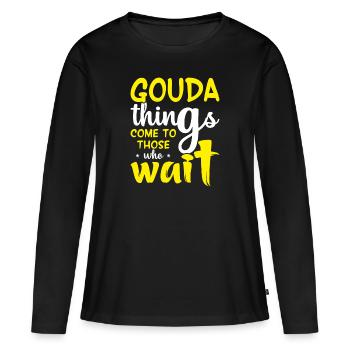 Gouda Things Cheese Obsession Cheese Factory - T-shirt manches longues Premium bio Femme - noir - Devant - Julia (174cm)
