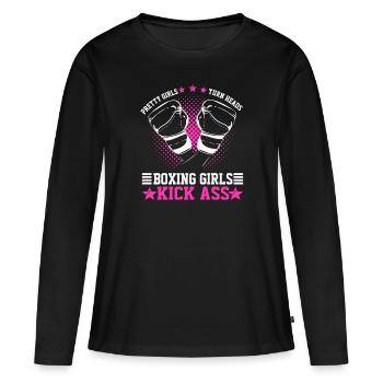 Boxing Girls Kick Ass Funny Kickboxing Gift Idea - Women's Premium Organic Long Sleeve Shirt - black - Front - Julia (174cm)