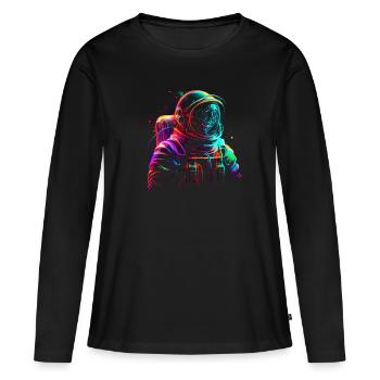 Outer Space Line Art Bunte Spaß Spaceman - Frauen Premium Bio Langarmshirt - Schwarz - Vorne - Julia (174cm)