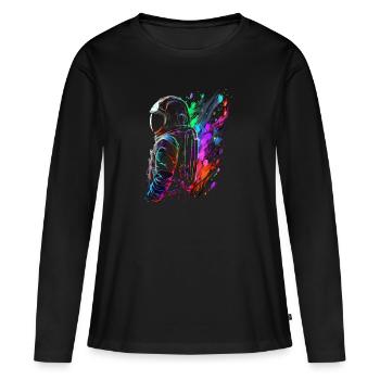 Outer Space Splash Art Bunte Spaß Spaceman - Frauen Premium Bio Langarmshirt - Schwarz - Vorne - Julia (174cm)