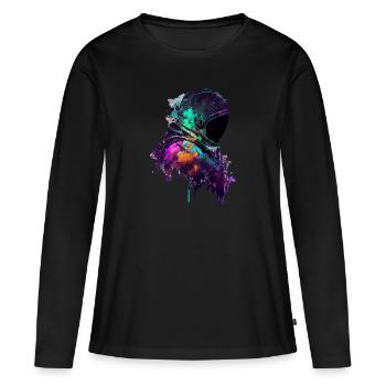 Outer Space Drippin Paint Art Fun Spaceman - Frauen Premium Bio Langarmshirt - Schwarz - Vorne - Julia (174cm)