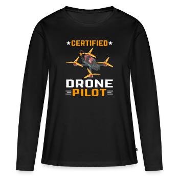 Pilote de drone certifié - T-shirt manches longues Premium bio Femme - noir - Devant - Julia (174cm)
