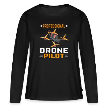 Pilote de drone professionnel - T-shirt manches longues Premium bio Femme - noir - Devant - Julia (174cm)