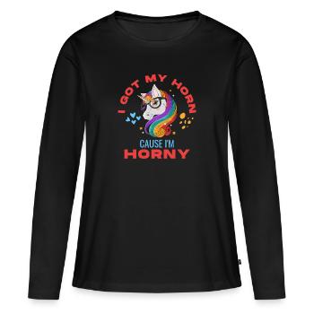 I Got My Horn Cause I'm Horny Unicorn - Women's Premium Organic Long Sleeve Shirt - black - Front - Julia (174cm)