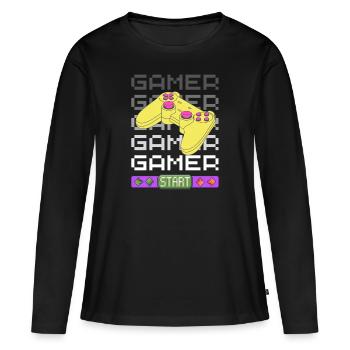 Joueurs fois Five avec l’ambiance des années 80 - T-shirt manches longues Premium bio Femme - noir - Devant - Julia (174cm)