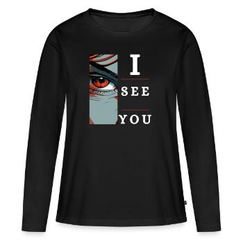 Je te vois mystérieux oeil de dessin animé, féminin, - T-shirt manches longues Premium bio Femme - noir - Devant - Julia (174cm)