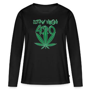 MARIHUANA SMOKE 420 CANNABIS WEED HANF DESIGN - Frauen Premium Bio Langarmshirt - Schwarz - Vorne - Julia (174cm)