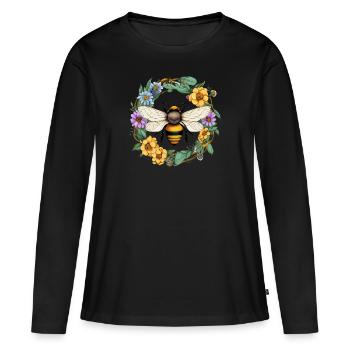 Blumenkranz mit Biene - Frauen Premium Bio Langarmshirt - Schwarz - Vorne - Julia (174cm)