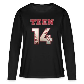 Baseball TEEN 14 - Frauen Premium Bio Langarmshirt - Schwarz - Vorne - Julia (174cm)