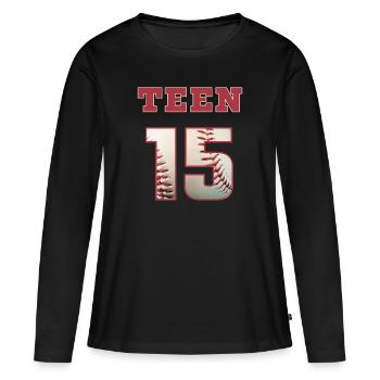 Baseball TEEN 15 - Frauen Premium Bio Langarmshirt - Schwarz - Vorne - Julia (174cm)