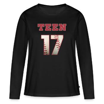 Baseball TEEN 17 - Frauen Premium Bio Langarmshirt - Schwarz - Vorne - Julia (174cm)