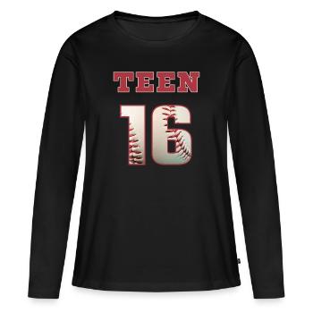 Baseball TEEN 16 - Frauen Premium Bio Langarmshirt - Schwarz - Vorne - Julia (174cm)