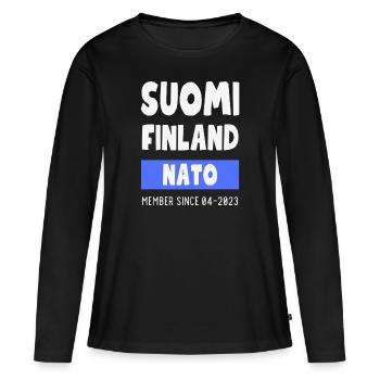 Finlande Finlande OTAN - Membre 04-2023 - T-shirt manches longues Premium bio Femme - noir - Devant - Julia (174cm)