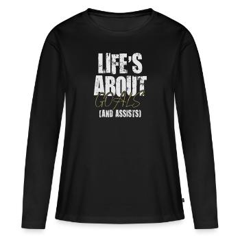 La vie est faite de buts et de passes décisives Football de futbol - T-shirt manches longues Premium bio Femme - noir - Devant - Julia (174cm)